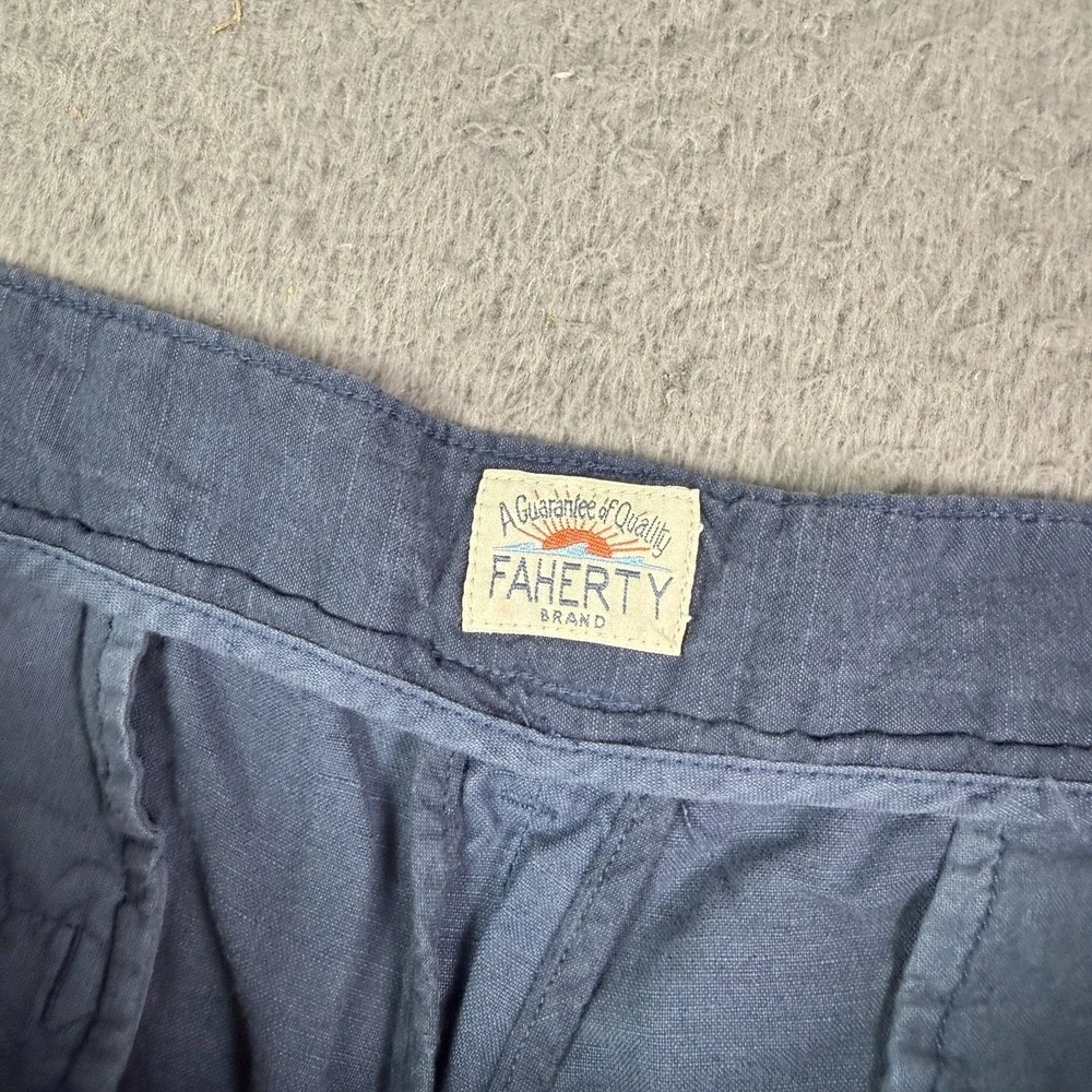 Faherty Shorts Malibu Mens 38 Navy Blue Summer Linen Cotton Blend Golf Beach